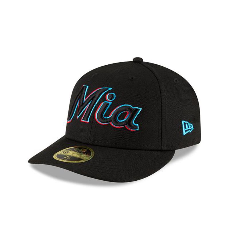 MLB Miami Marlins Ligature Low Profile 59Fifty Fitted (DHV1497) - Black New Era Caps